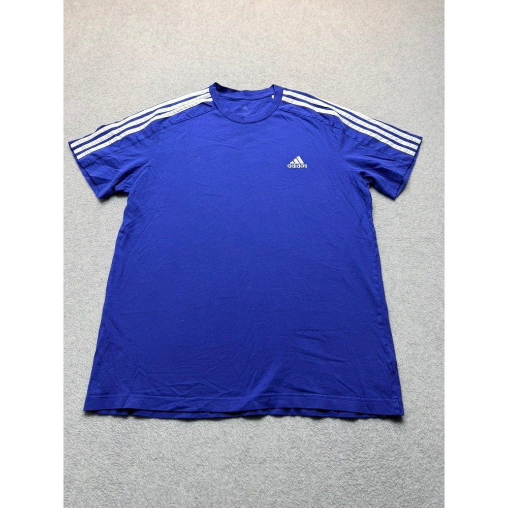Adidas Mens Blue Three Stripe Short Sleeve Crew Neck T-Shirt Size Large